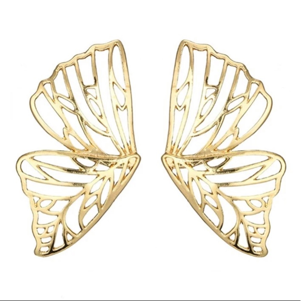 Golden Butterfly Wing Stud Earrings - Picture 3 of 3